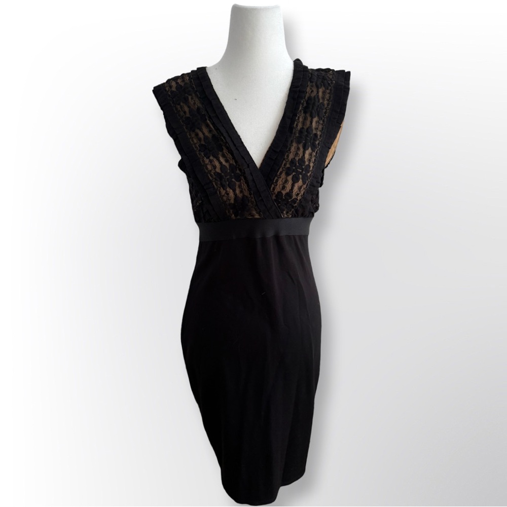 Max Studio Black Sheath Midi Dress V-Neck Sleeveless | Size S